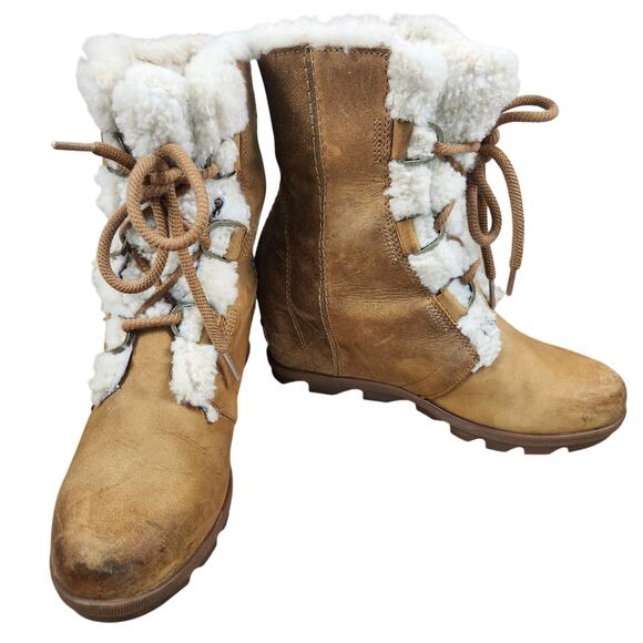 Sorel Women's Joan Of Arctic Wedge II Sherpa Camel Brown Boot Size 9.5 (EU 40.5) - Picture 1 of 13